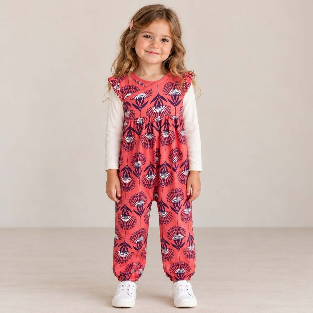 Tea Collection Coral Maroon Floral One Piece Romper 9 to 12 Months